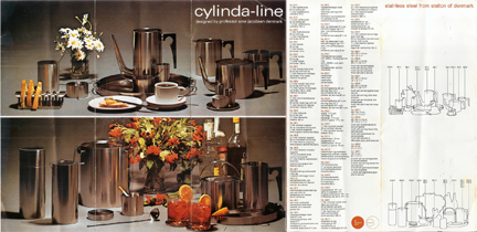 original brochure for Cylinda-line range designed in the 1960s by Arne Jacobsen for Danish manufacturer Stelton original brochure for Cylinda-line range designed in the 1960s by Arne Jacobsen for Danish manufacturer Stelton