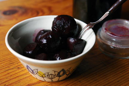 home grown beetroot pickled in balsamic vinegar with whole mixed peppercorns