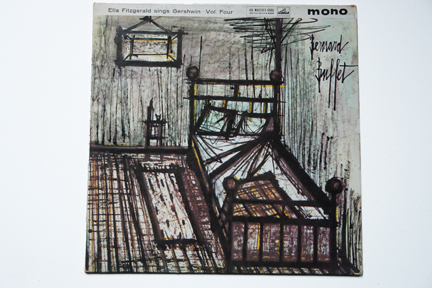 Ella Fitzgerald LP cover of a corner in a room with bed, chair and picture on the wall illustrated by Bernard Buffet