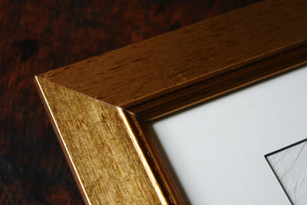 detail from vintage 1968 Bernard Buffet exhibition poster showing gold frame