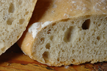 detail from a sliced, homemade ciabatta