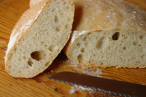 sliced, homemade ciabatta
