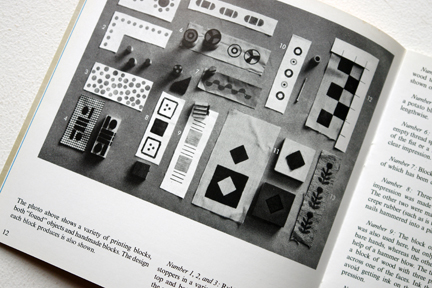 pages from a vintage craft booklet showing how to do block printing