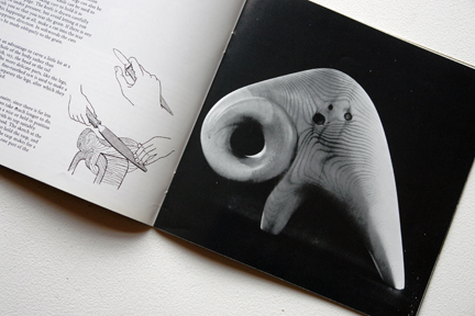 pages from a vintage craft booklet showing hand carved wooden ram