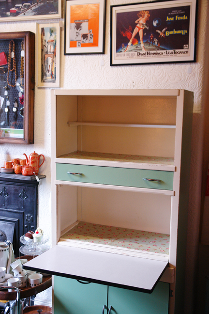 view of fully renovated 1960s wood & Formica kitchen cabinet when empty view of fully renovated 1960s wood & Formica kitchen cabinet when empty