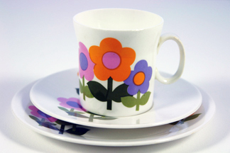 vintage 'Dolly Days' cup and saucer designed by John Russell for Hostess Tableware in the 1960s
