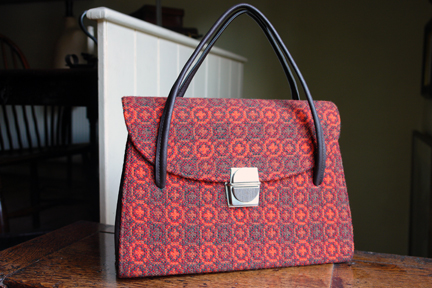 vintage orange Welsh wool tapestry handbag