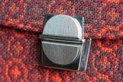 buckle detail from vintage orange Welsh wool tapestry handbag