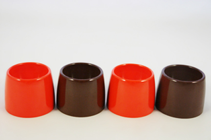 set of vintage orange and brown melamine egg cups set of vintage orange and brown melamine egg cups