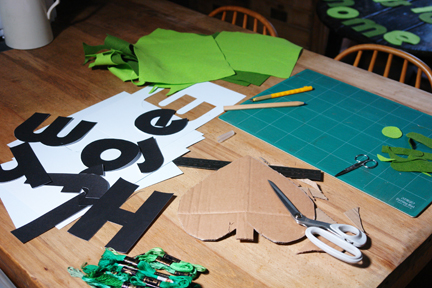 making felt letters for bunting for H is for Home's 1st vintage fair