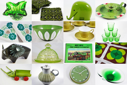 mosaic of 16 various vintage green items