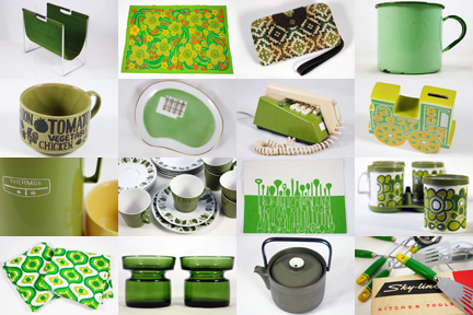 mosaic of 16 various vintage green items