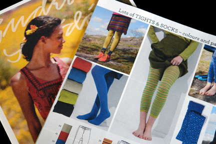 pairs of colourful tights in a Gudrun Sjoden mail order catalogue
