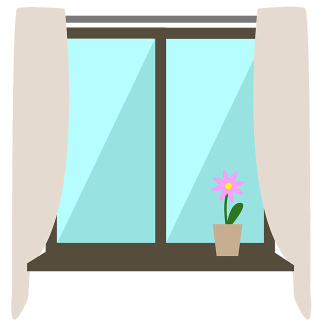 Illustration of a window with a flower in a pot on the sill Illustration of a window with a flower in a pot on the sill