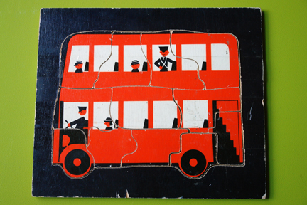 vintage children's jigsaw of a red London double decker bus vintage children's jigsaw of a red London double decker bus