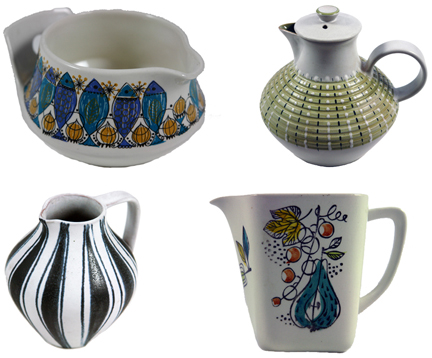 mosaic of four vintage jugs