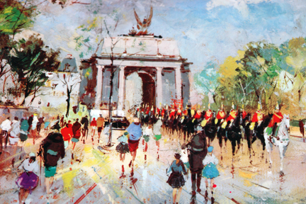 top of vintage biscuit tin with illustration of Marble Arch, London top of vintage biscuit tin with illustration of Marble Arch, London