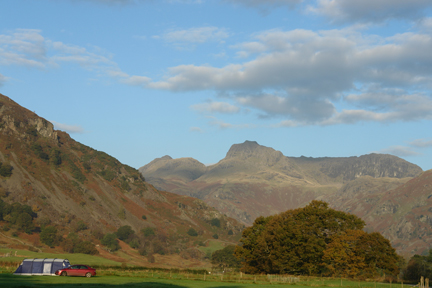 a single tent pitched in Baysbrown Farm, Chapel Style, Little Langdale, Lake District, Cumbria