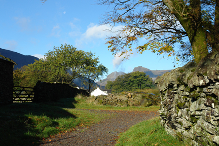 road dry stone wall and farm gate, Chapel Style, Little Langdale, Lake District, Cumbria
