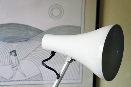 white vintage Anglepoise lamp with Kathleen Major print in the background