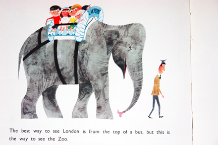 illustration of an elephant in London view taken from vintage "This is London" book by Miroslav Sasek illustration of an elephant in London view taken from vintage "This is London" book by Miroslav Sasek