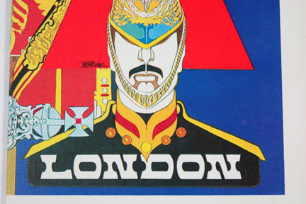 detail of vintage Trans World Airlines menu depicting a Coldstream guard and London banner detail of vintage Trans World Airlines menu depicting a Coldstream guard and London banner