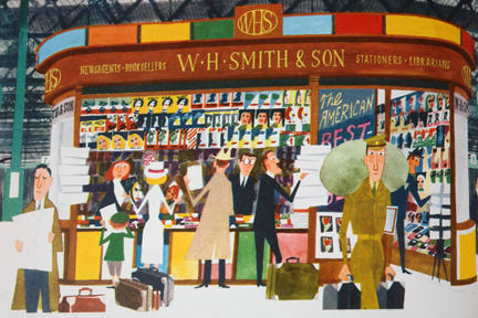 illustration of W H Smiths the newsagents from vintage "This is London" book by Miroslav Sasek illustration of Smiths the newsagents from vintage "This is London" book by Miroslav Sasek