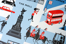 detail from a limited edition Marks and Spencer biscuit tin produced to commemorate the 2012 London Olympic Games showing an illustrations of the Mall