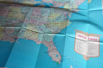 detail of a vintage travel map from the 1960s