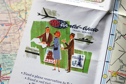 detail of a vintage travel map from the 1960s