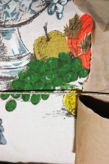 close up of vintage David Whitehead fabric with fruit pattern close up of vintage David Whitehead fabric with fruit pattern