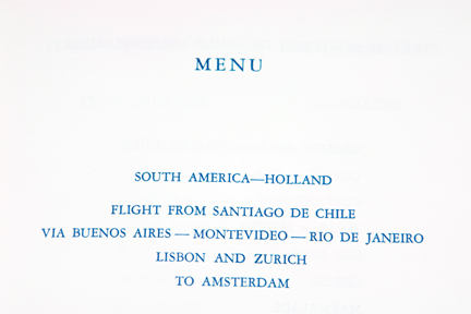 flight plan on 1950s/60s KLM trans-Atlantic menu flight plan on 1950s/60s KLM trans-Atlantic menu