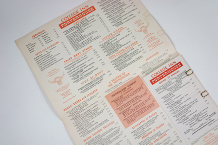 menu items from the 1950 Porterhouse menu menu items from the 1950 Porterhouse menu
