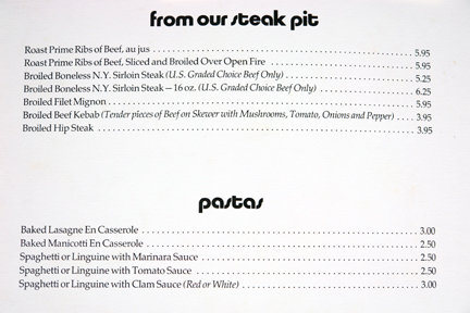 selection of dishes from 1960s/70 Trattoria menu selection of dishes from 1960s/70 Trattoria menu