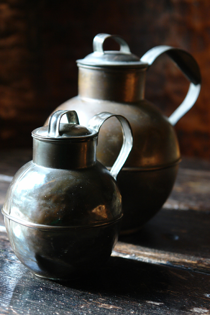 pair of antique copper cream pots