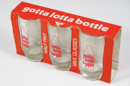 set of three vintage milk glasses in original packaging