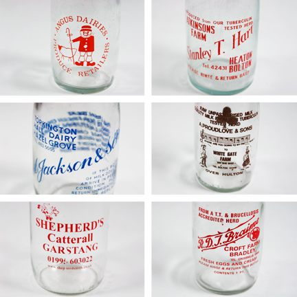 mosaic of images of vintage milk bottles