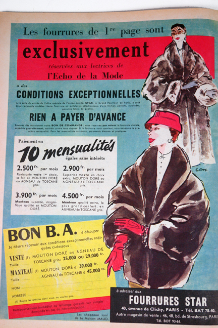 fashion article from vintage 1950s French "L'Echo de la Mode" magazine fashion article from vintage 1950s French "L'Echo de la Mode" magazine