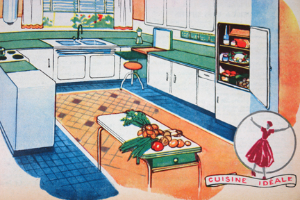 Advertisement for Cuisine Idéale kitchens from a vintage 1950s French "L'Echo de la Mode" magazine Advertisement for Advertisement for Cuisine Idéale kitchens from a vintage 1950s French "L'Echo de la Mode" magazine
