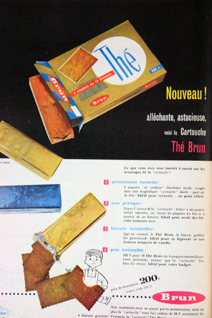 Advertisement for Thé wafers from a vintage 1950s French "L'Echo de la Mode" magazine Advertisement for Thé wafers from a vintage 1950s French "L'Echo de la Mode" magazine