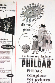 Advertisement for Phildar wool from a vintage 1950s French "L'Echo de la Mode" magazine Advertisement for Phildar wool from a vintage 1950s French "L'Echo de la Mode" magazine