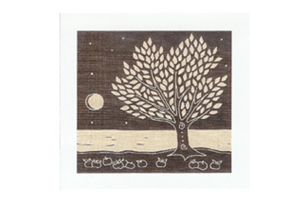 greeting card by artist Gail Kelly featuring an apple tree, taken from an original linocut hand-printed onto Irish linen greeting card by artist Gail Kelly featuring an apple tree, taken from an original linocut hand-printed onto Irish linen