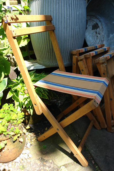set of four wood and canvas camp chairs from a selection of vintage garden items set of four wood and canvas camp chairs from a selection of vintage garden items