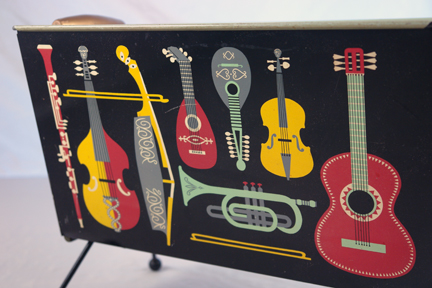 vintage 1950s Worcesterware record holder decorated with musical instruments
