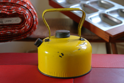 bright yellow vintage camping kettle
