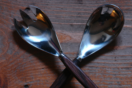 set of vintage Danish teak & stainless steel salad servers