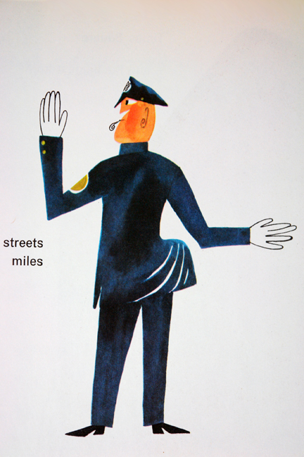 illustration from Miroslav Sasek's vintage children's book, "This is... New York" showing a traffic cop