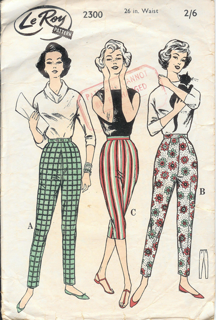 vintage 1950s "Le Roy" paper pattern of women's Capri pants and pedalpushers