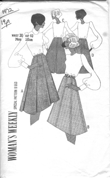 vintage 1970 "Womens Weekly" paper pattern for an asymetric midi skirt and puff sleeved blouse