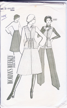 vintage 1975 "Women's Weekly" paper pattern for midi skirt, long waistcoat and flared trousers